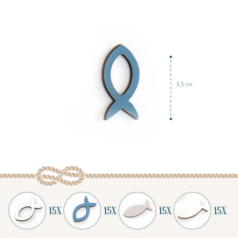 60 kleine blaue Fische - Tischdekoration maritim weiß 3,5 cm