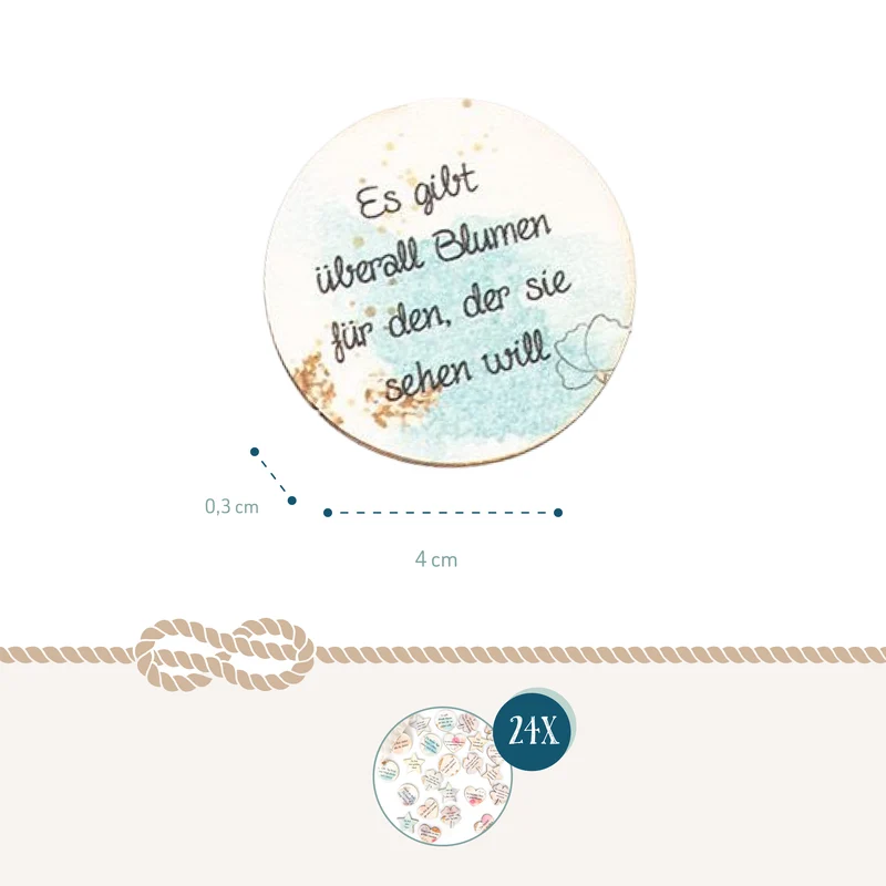 24 kleine Geschenke Glückstaler mit Sprüchen - Glücksbringer 4 cm