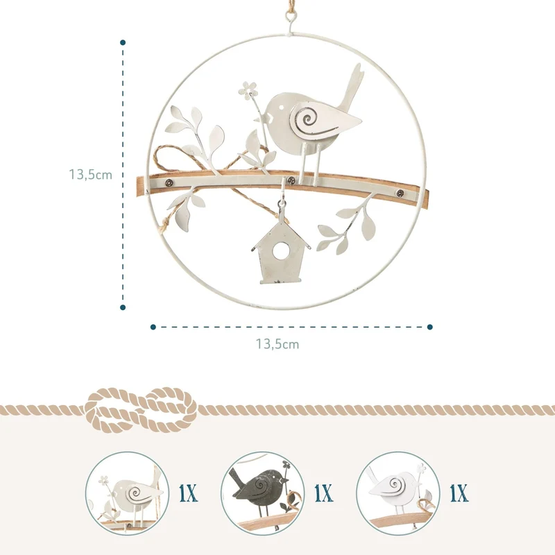 Logbuch-Verlag Frühling Deko Set 3 kleine Kränze mit Vogel beige grau weiß Frühlingsdekoration Fenster Ø 13,5 cm