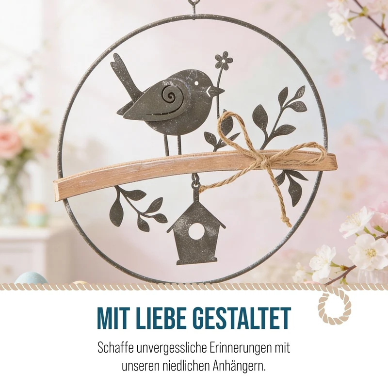 Logbuch-Verlag Frühling Deko Set 3 kleine Kränze mit Vogel beige grau weiß Frühlingsdekoration Fenster Ø 13,5 cm