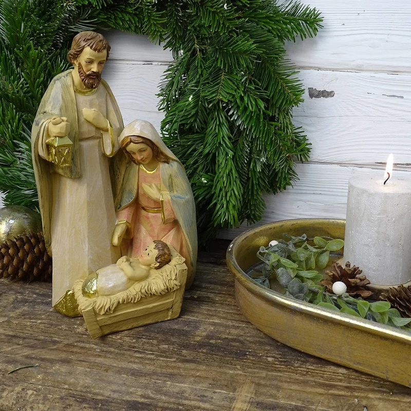 Moderne bunte Krippenfigur Maria Josef Jesus als Weihnachtsfigur 24 cm