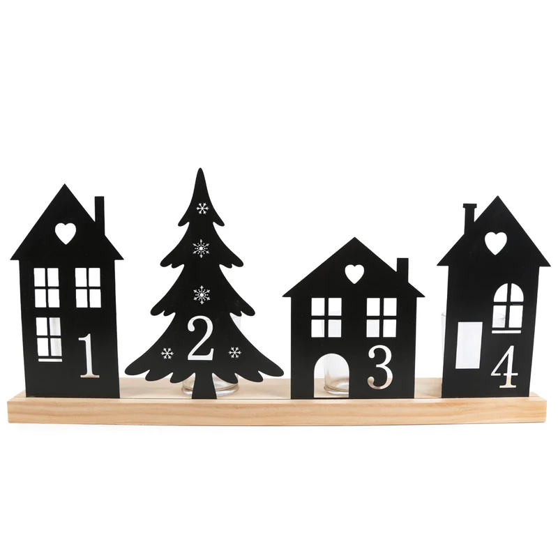 Adventskranz Kerzenhalter aus Holz & Metall schwarz 40,5 x 19 cm Weihnachtsdeko