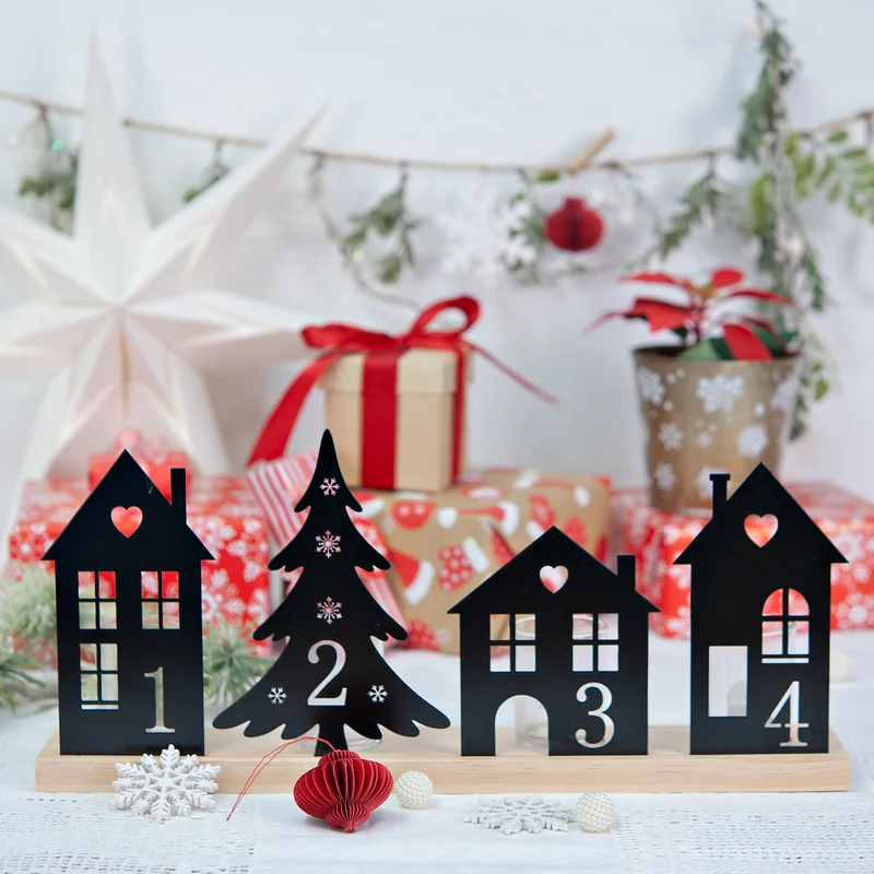 Adventskranz Kerzenhalter aus Holz & Metall schwarz 40,5 x 19 cm Weihnachtsdeko