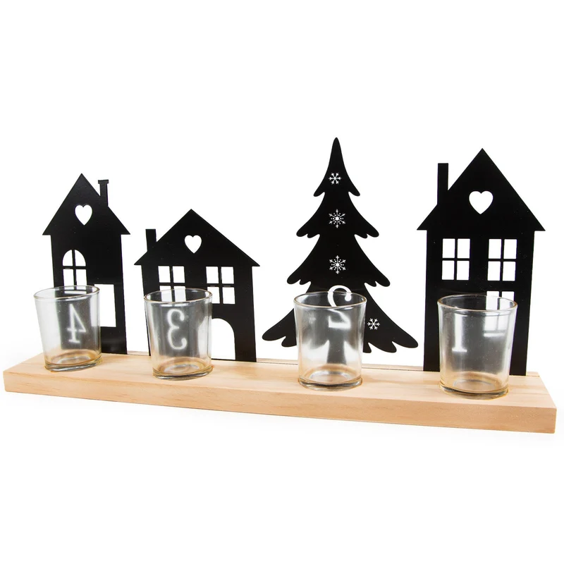 Adventskranz Kerzenhalter aus Holz & Metall schwarz 40,5 x 19 cm Weihnachtsdeko