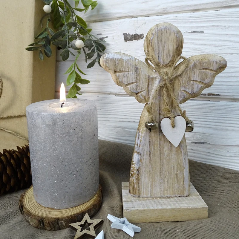 Engelsfigur weiß Natur aus Holz - Engel zum Hinstellen 17,5 cm