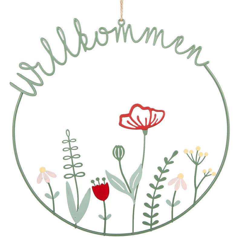 Logbuch-Verlag filigraner Türkranz Willkommen aus Metall Frühling Blumen Dekokranz Willkommensschild Ostern Ø 30 cm