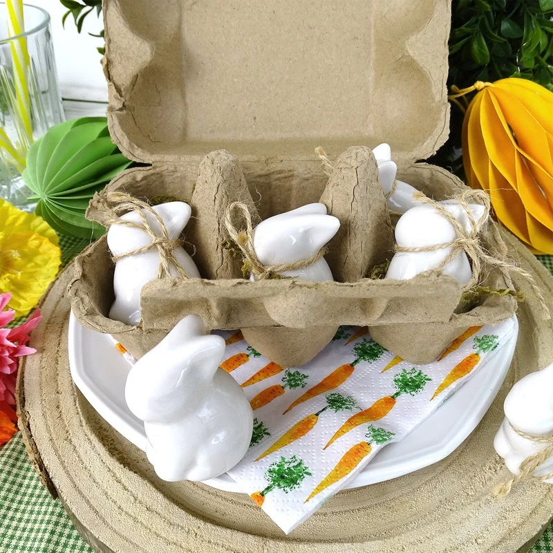 Logbuch-Verlag 6 kleine weiße Osterhasen Porzellan Hasen Ostern Give-Away Mini Geschenk für Freunde, Kunden, Mitarbeiter 5 cm