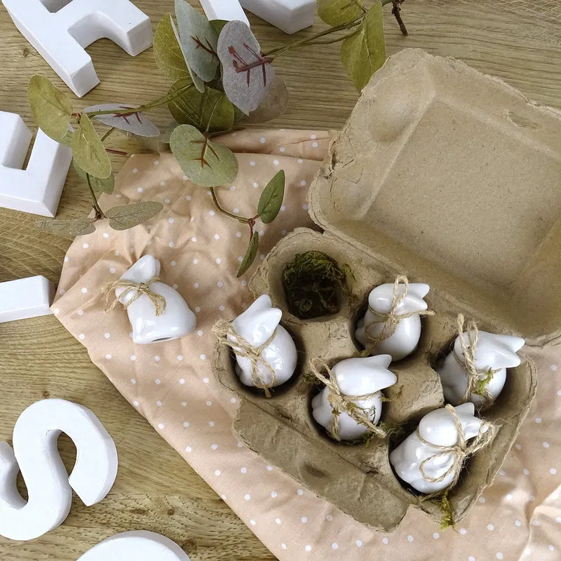 Logbuch-Verlag 6 kleine weiße Osterhasen Porzellan Hasen Ostern Give-Away Mini Geschenk für Freunde, Kunden, Mitarbeiter 5 cm