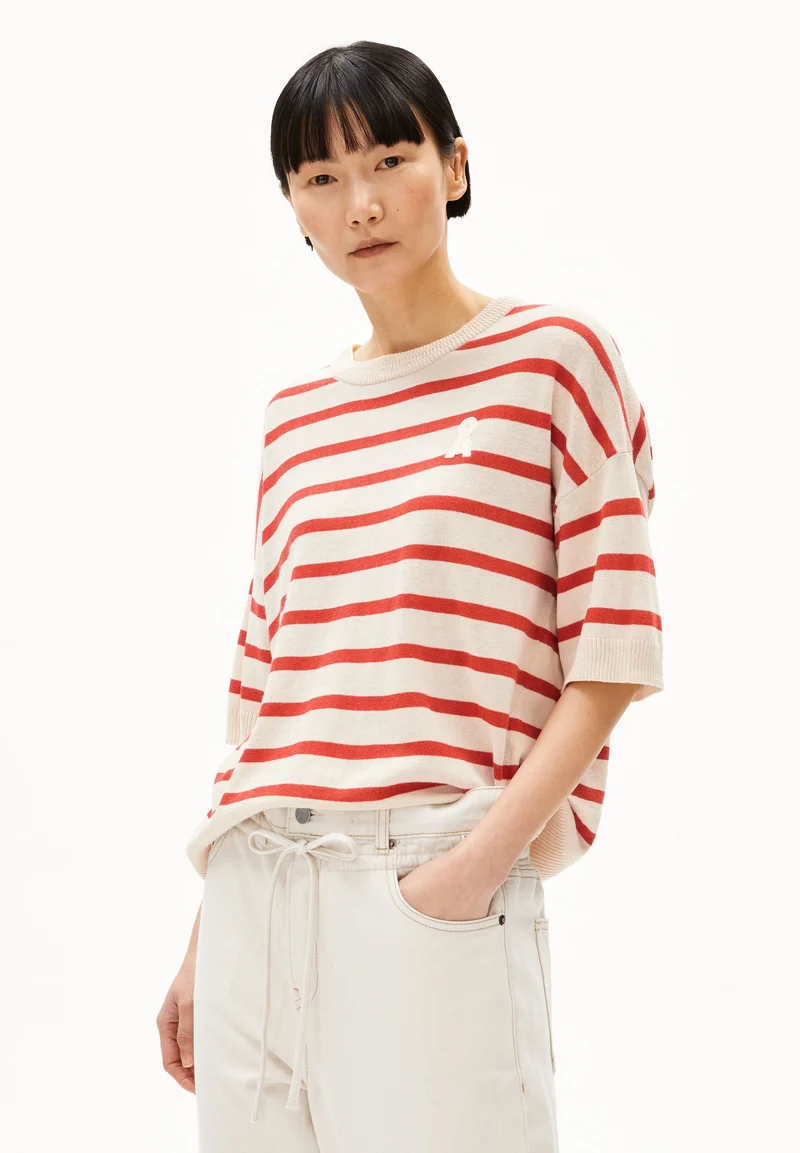 LIZAA LINO STRIPES | raw white-coral blush