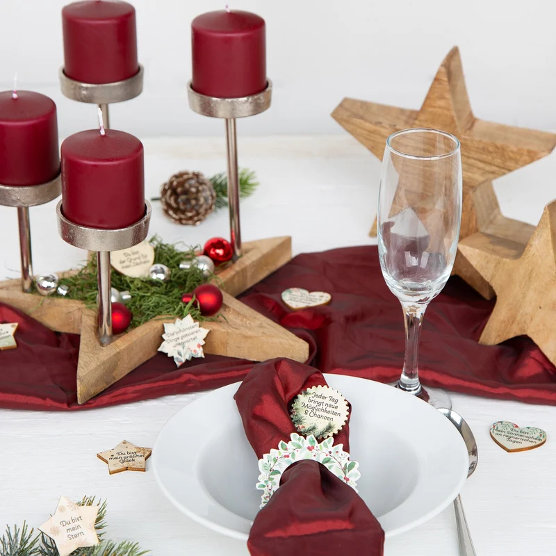 10 weihnachtliche Serviettenringe aus Holz - Mistelzweig Kranz grün Natur