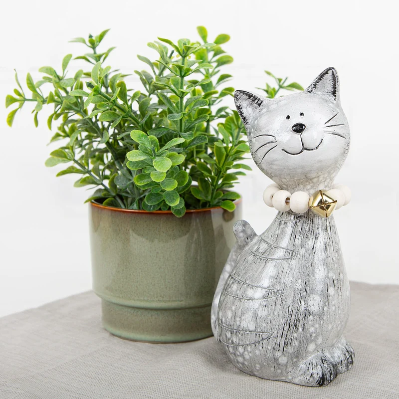 2 Deko Katzen grau braun aus Keramik - 18,5 cm Katzenbesitzer Geschenk