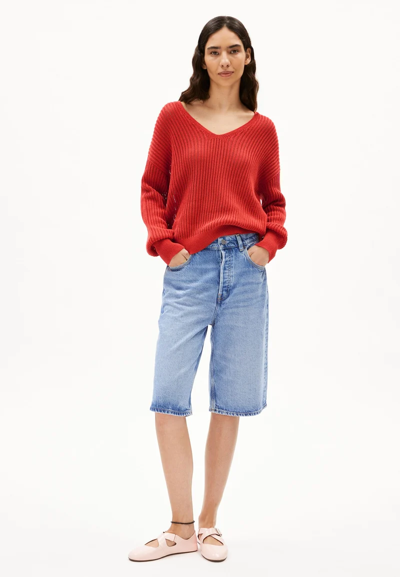 LEINEN-MIX STRICKPULLOVER | coral blush