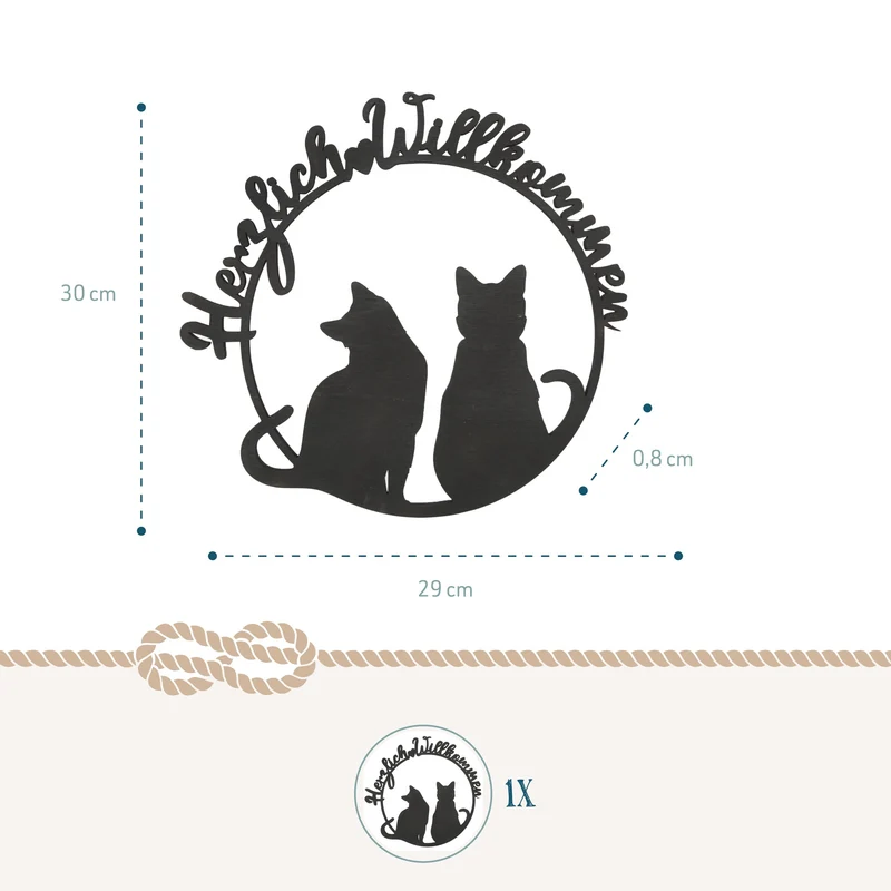 Logbuch-Verlag Katze Türkranz Herzlich Willkommen aus Holz Dekokranz Willkommensschild schwarz 30 x 29 cm