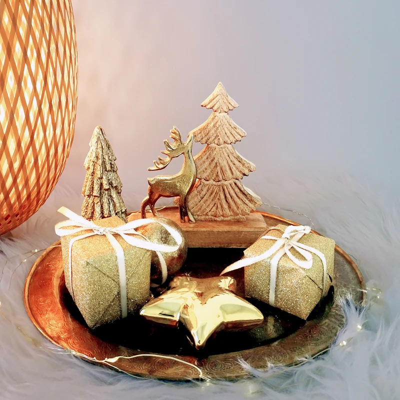 Weihnachtsdeko Set Weihnachtsbaum + Hirsch aus Holz & Metall 16 x 18 cm