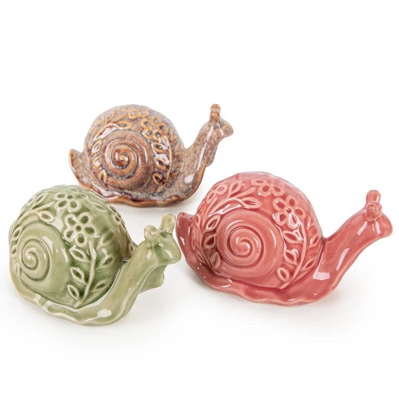 Logbuch-Verlag 3 große Schnecken aus Keramik Ostern Deko Geschenk 16 x 10 x 8,5 cm Gartendekoration rosa grün braun
