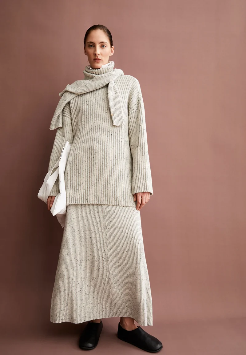 SABIRAA TWEED STRICKPULLOVER | oatmilk-black
