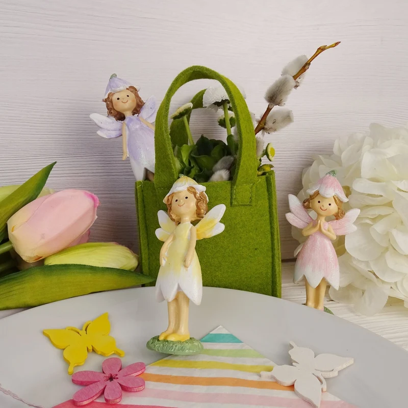 Logbuch-Verlag Deko-Feen 3er-Set aus Magnesia 11 cm – Figuren in Rosa, Lila & Gelb für Kinderzimmer, Frühlingsdeko oder als kleines Geschenk
