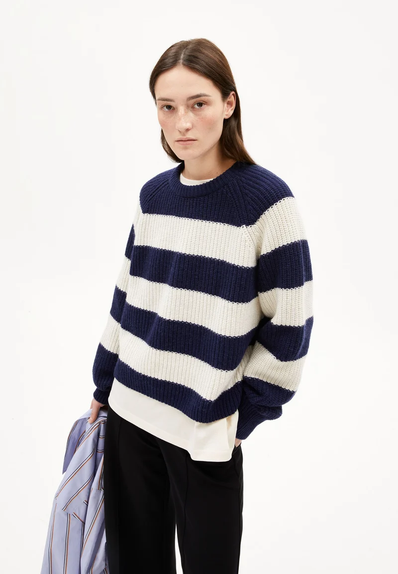 KAAGI STRIPES STRICKPULLOVER | tinted navy