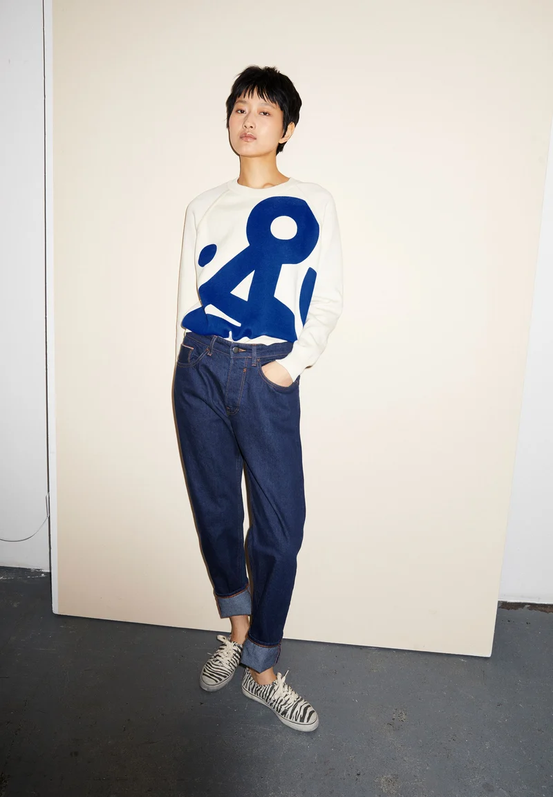 YADIRAA PLACED PRINT | oatmilk-warm blue