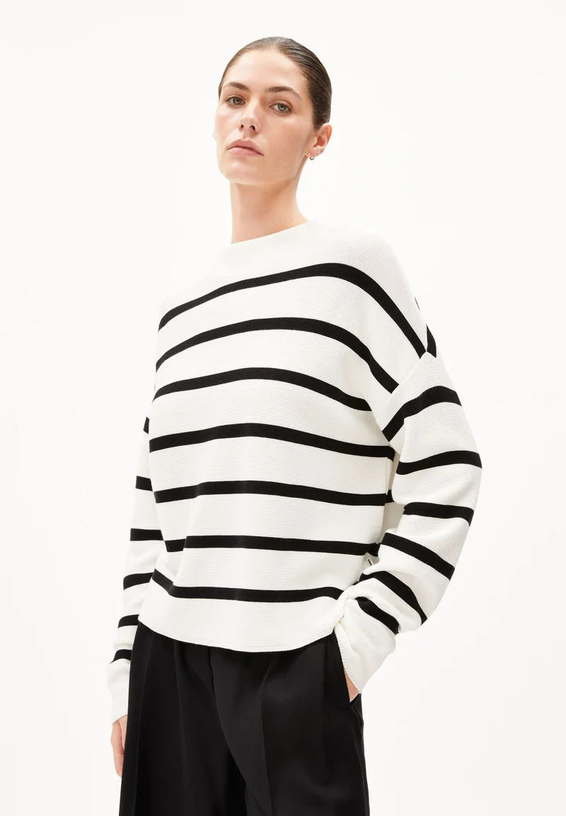 MERINAA STRIPES STRICKPULLOVER | light oatmilk-black