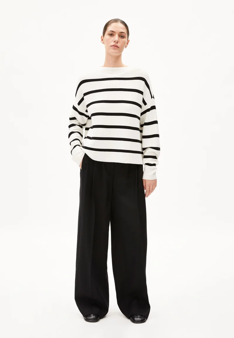 MERINAA STRIPES STRICKPULLOVER | light oatmilk-black