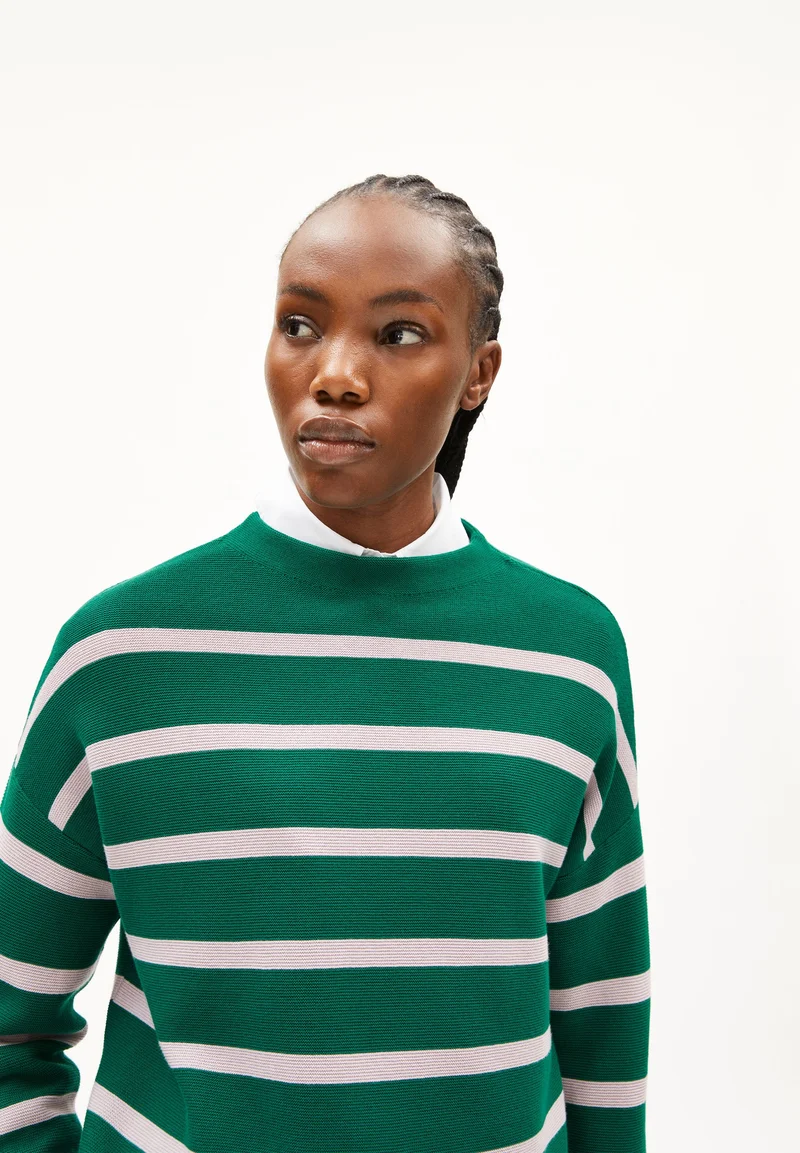 MERINAA STRIPES STRICKPULLOVER | emerald green-ice grape