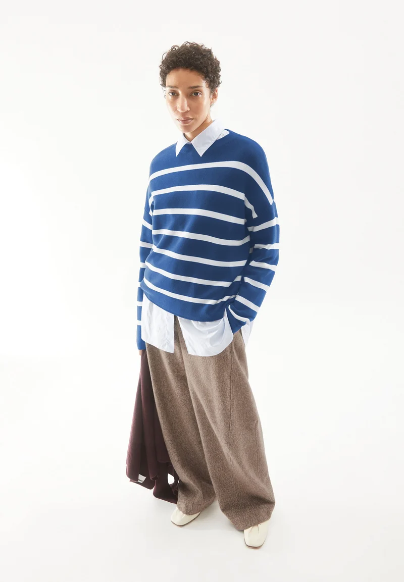 MERINAA STRIPES STRICKPULLOVER | dark morning-oatmilk