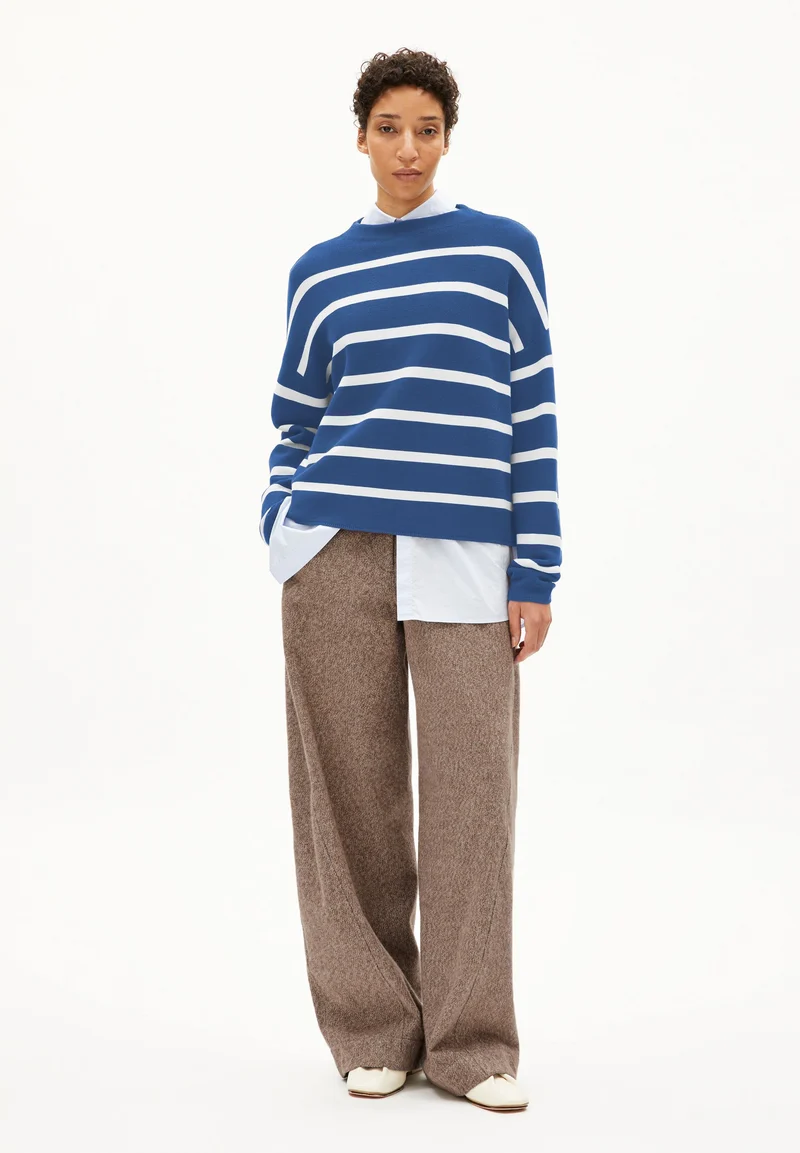 MERINAA STRIPES STRICKPULLOVER | dark morning-oatmilk