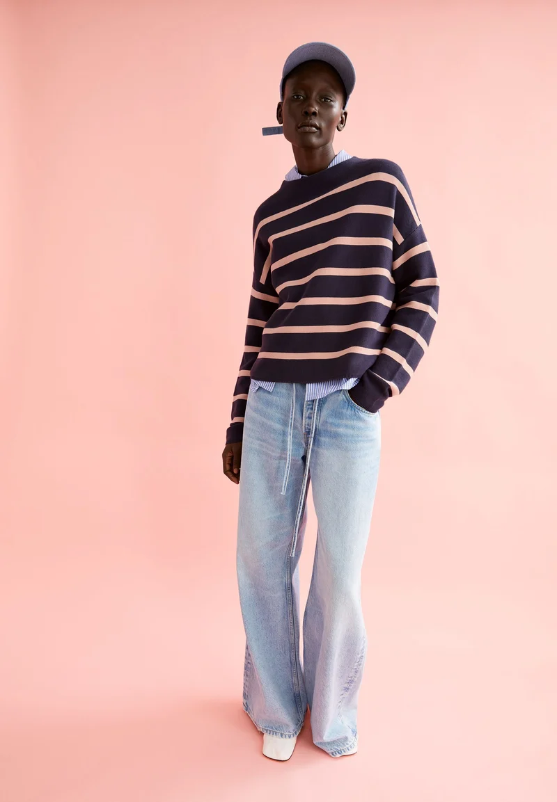 MERINAA STRIPES STRICKPULLOVER | moonlight gray-rosalilly